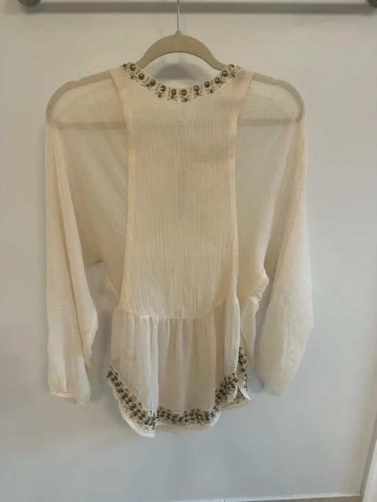 Free People Women’s XS Top Boho Embellished Long Sleeves - Picture 4 of 4
